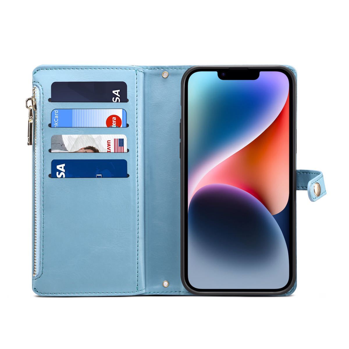 iPhone 14 pro max ショルダーケース アイフォン14 プロ マックス レザーケース 手帳型 カード収納　お財布付き ストラップ2本付き M2