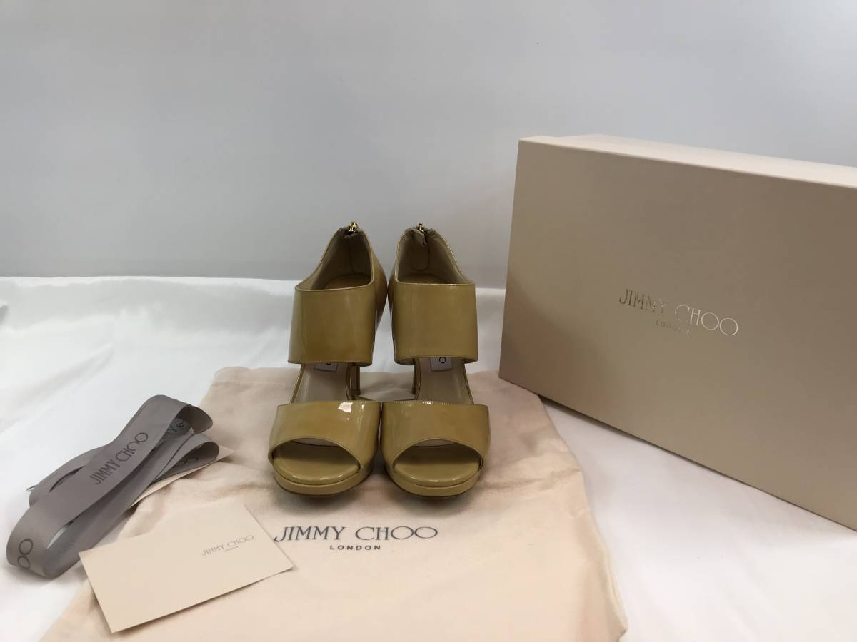 ☆【Jimmy Choo】 ジミーチュウ ハイヒール サンダル バックジップ エナメル革 イエロー 36.5 サイズ 約23.5cm 　中古　♯180967-23