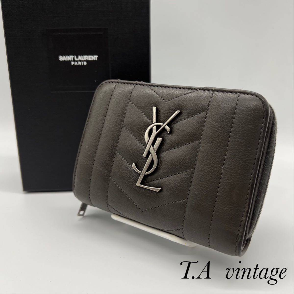 正規店仕入れの 美品！サンローラン パリ YSL コンパクト財布 グレー