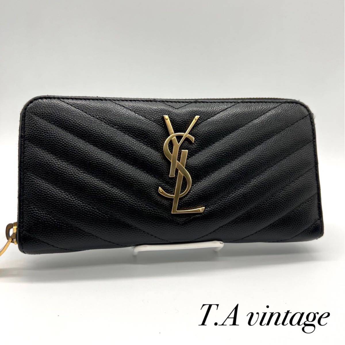 美品!サンローラン パリ YSL ラウンドファスナー 長財布 ブラック