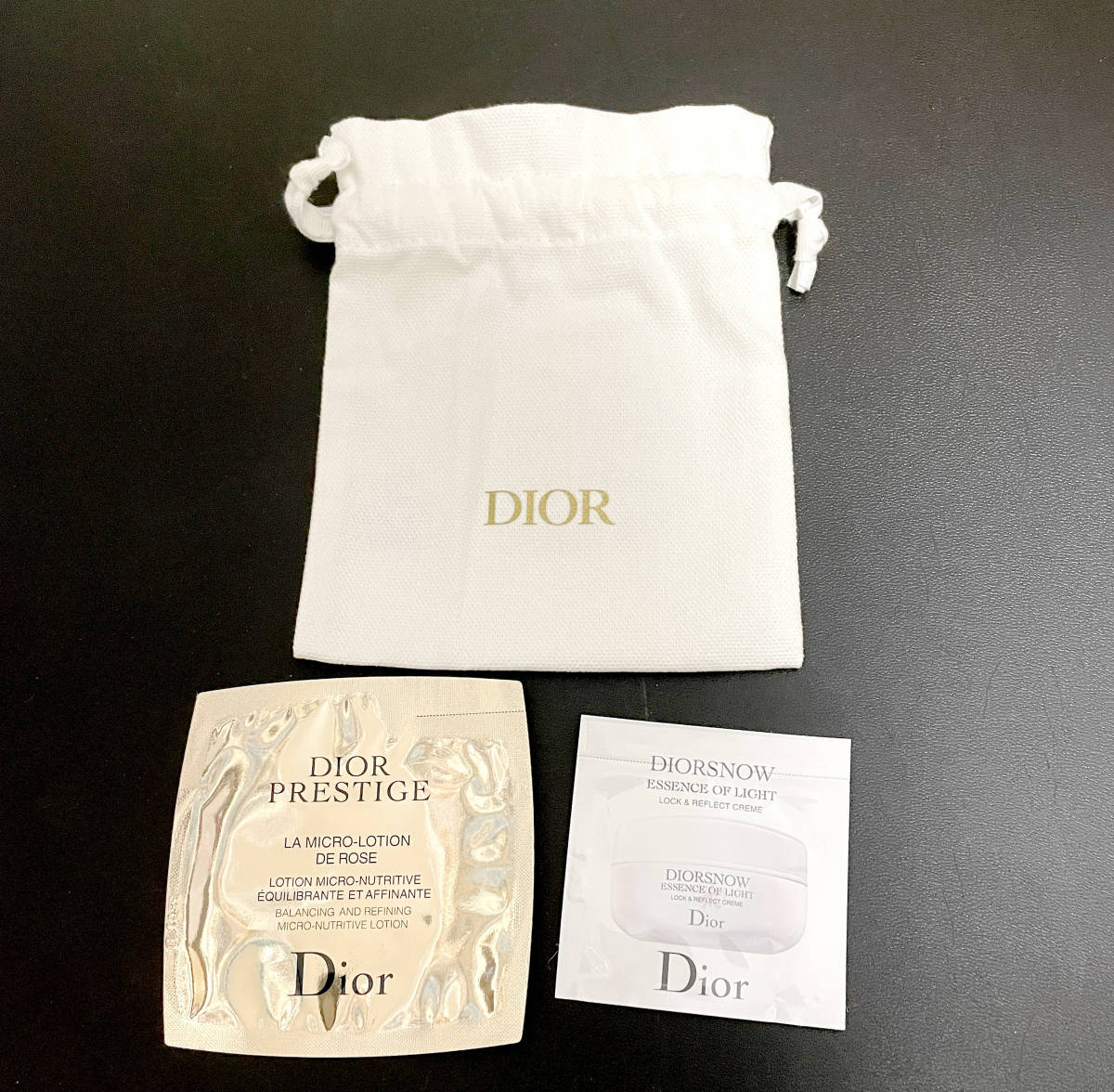 Dior ディオール／ディオールスノー・プレステージローションドローズサンプル、巾着セット/化粧水、クリーム_画像1
