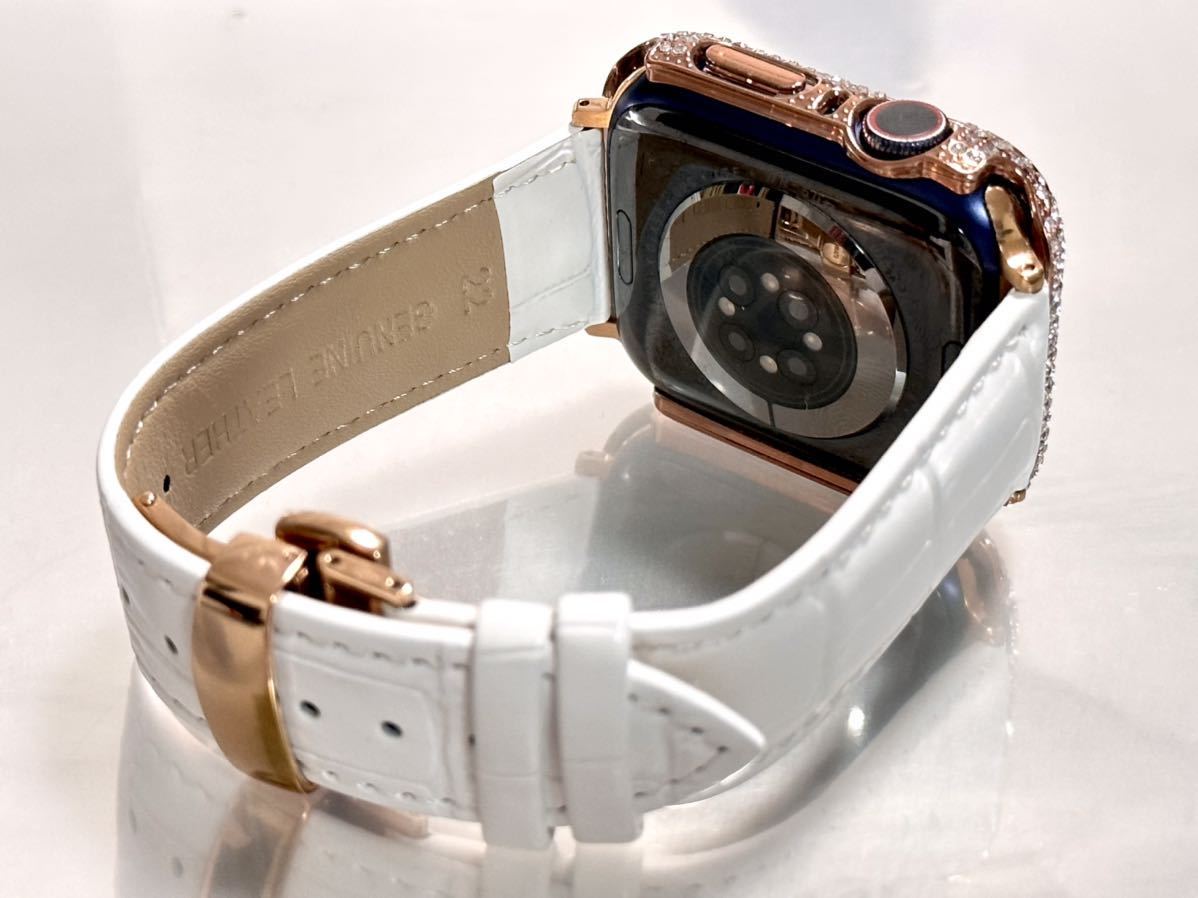 アップルウォッチバンド 高級レザー 本革ベルト Apple Watch クロコダイル キラキラ　カバー　ケース 38mm40mm41mm42mm44mm45mm ローズ