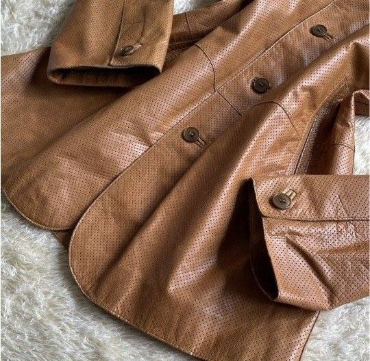 HUGO BOSSヒューゴボス 本革 パンチングレザー ジャケット 50サイズ XL