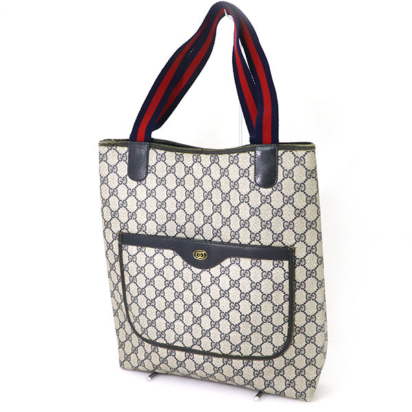 GUCCI グッチ シェリーライン GG トートバッグ PVC レザー ネイビー