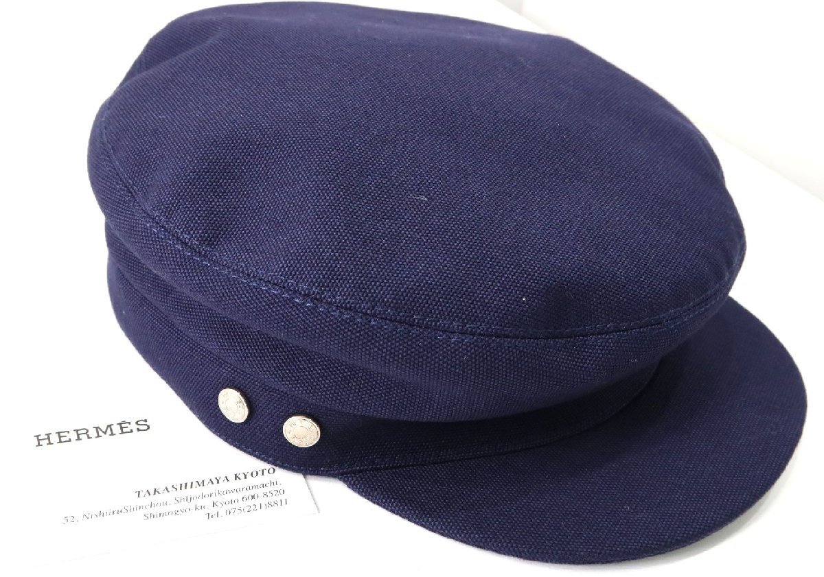 21年春夏 新品 エルメス レディース ハット 帽子 キャップ 56 ネイビー