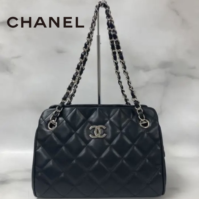 0415 CHANEL シャネル マトラッセ ラムスキン チェーンバッグ ブラック シルバー 人気 美品