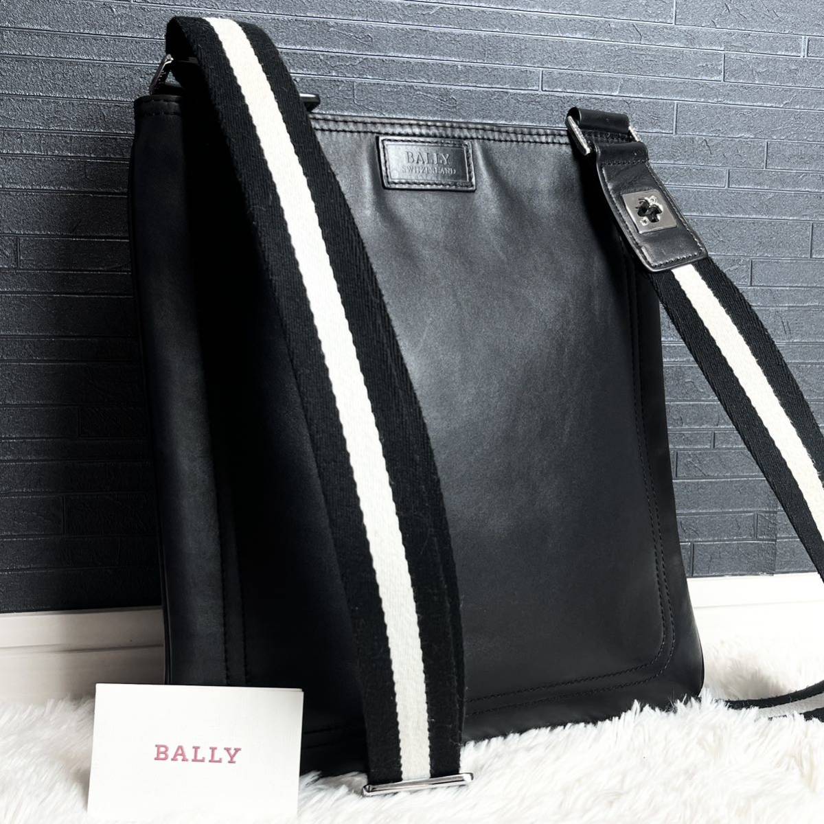 1円〜 極 BALLY バリー メンズ ビジネス ショルダーバッグ メッセンジャー ボディ トレスポ ロゴ レザー 本革 斜め掛け ブラック