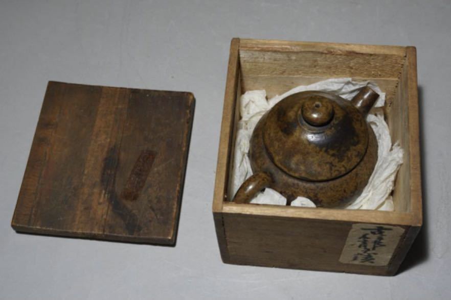 時代 古伊部(いんべ)急須 古い備前焼 明治期作 時代箱入 煎茶道具