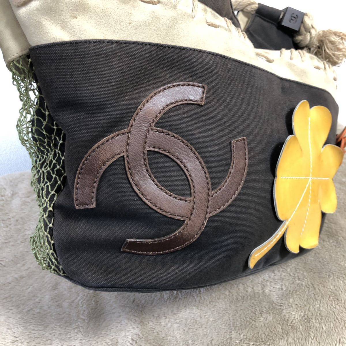 希少★CHANEL シャネル トートバッグ フィッシュネット ココマーク カメリア フラワー クローバー ロープ 綱 イタリア製 ネイビー