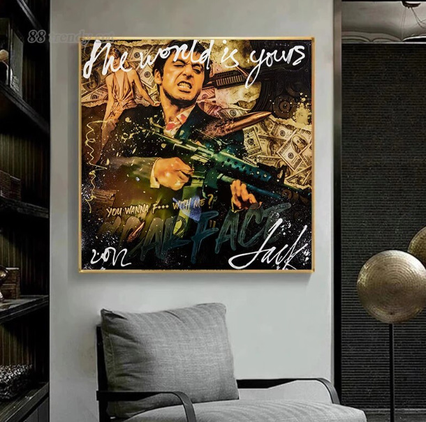  C2845 スカーフェイス アル・パチーノ Al Pacino キャンバスアートポスター 特大サイズ 70×70cm イラスト インテリア 海外製 枠なし _画像1