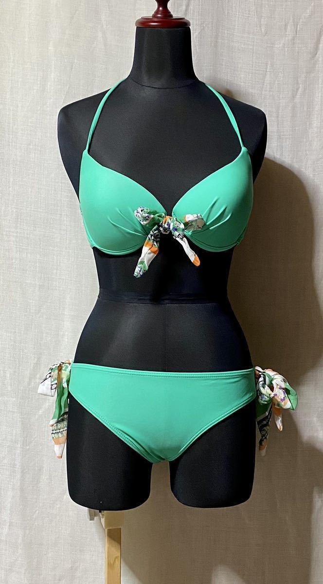  new goods swimsuit wire bikini green halter-neck separate 