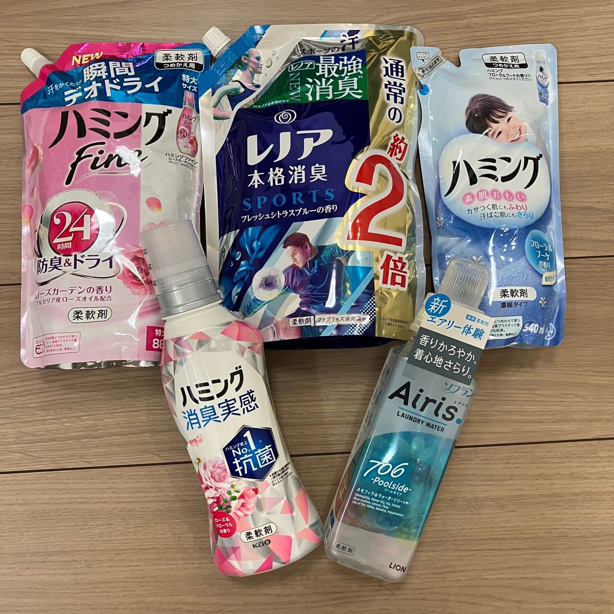 柔軟剤5点まとめ売り ハミング 消臭実感 レノア 本格消臭  Airis  柔軟剤 P&G 詰め替え用 洗濯洗剤 ソフラン 