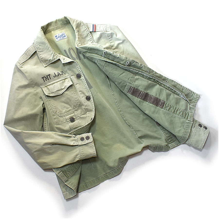 [ regular price 3 ten thousand ] TMT used processing French Work jacket men's S military green shirt jacket BIG HOLIDAY made in Japan 