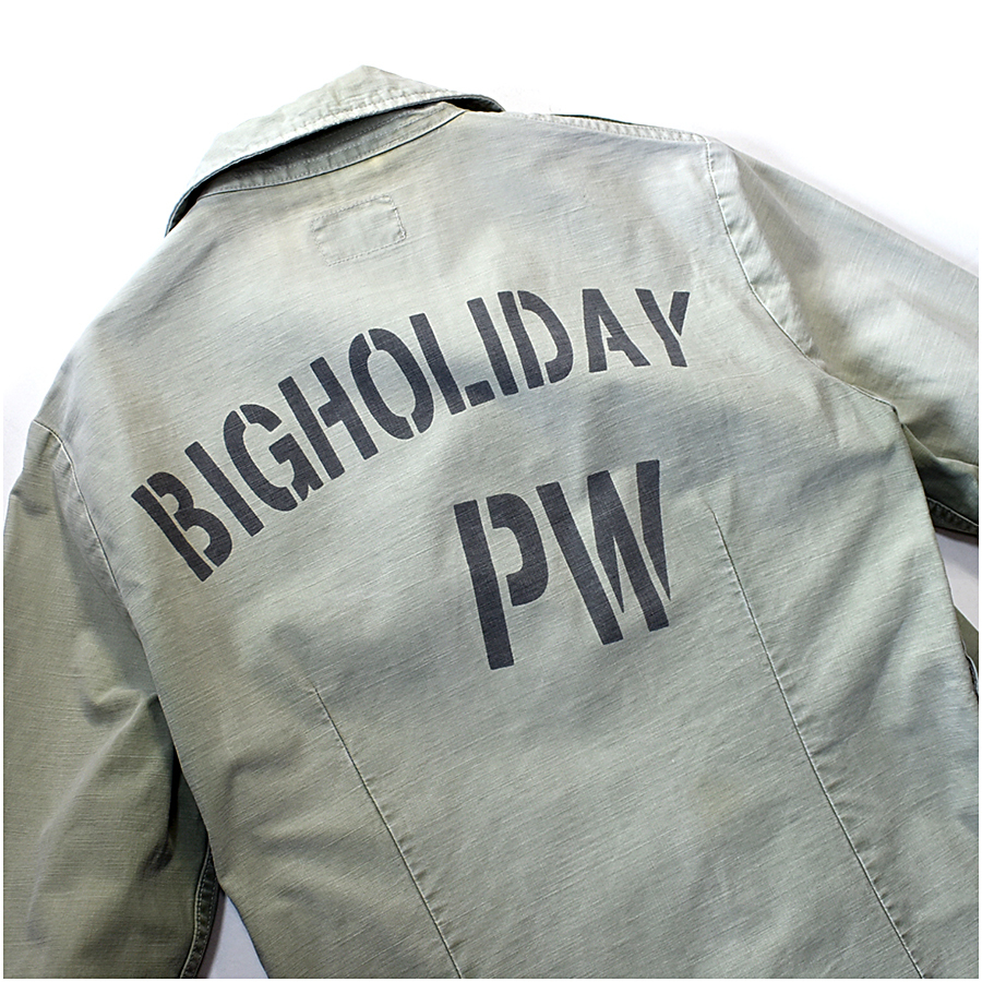 【定価３万】 TMT ユーズド加工 フレンチ ワークジャケット メンズS ミリタリー グリーン シャツジャケット BIG HOLIDAY 日本製_画像5
