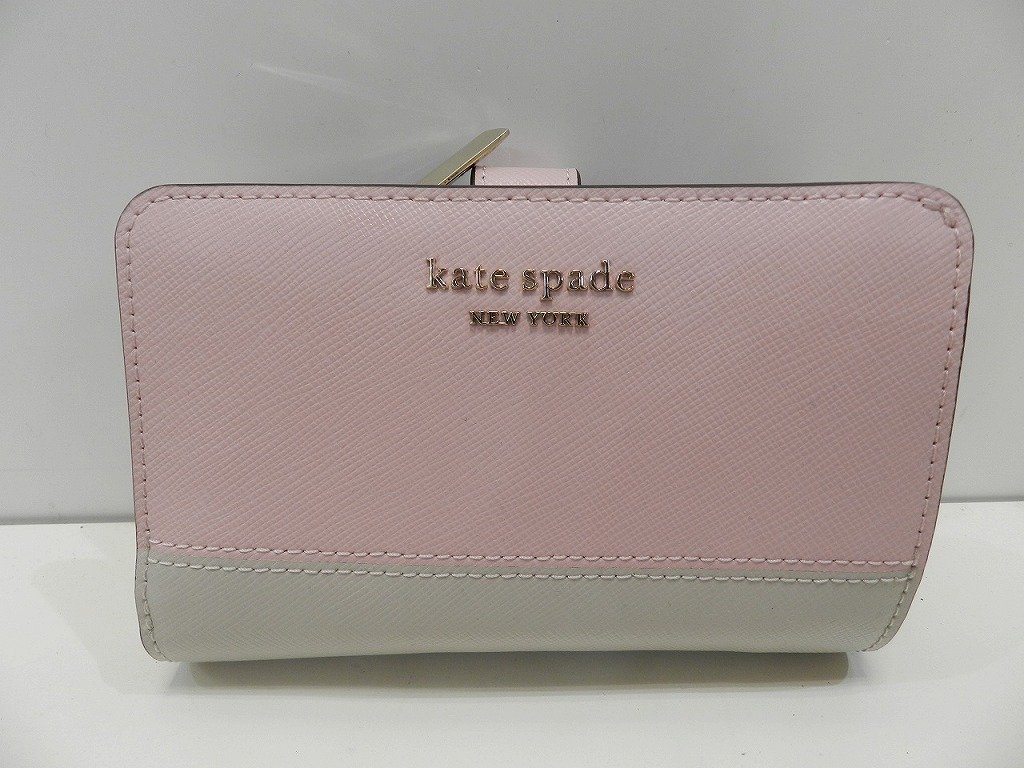 お気に入りの ケイトスペード グレー ピンク 二つ折り財布 spade kate