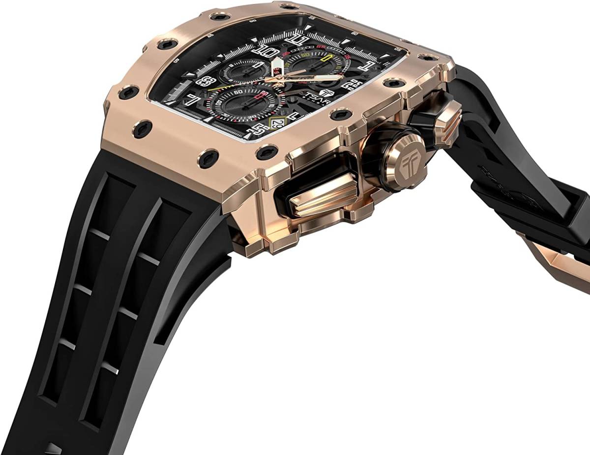 TSAR BOMBA メンズ 腕時計50M 防水腕時計 シンプルでクラシックなトノーフェイス腕時計 ブラック ay704 