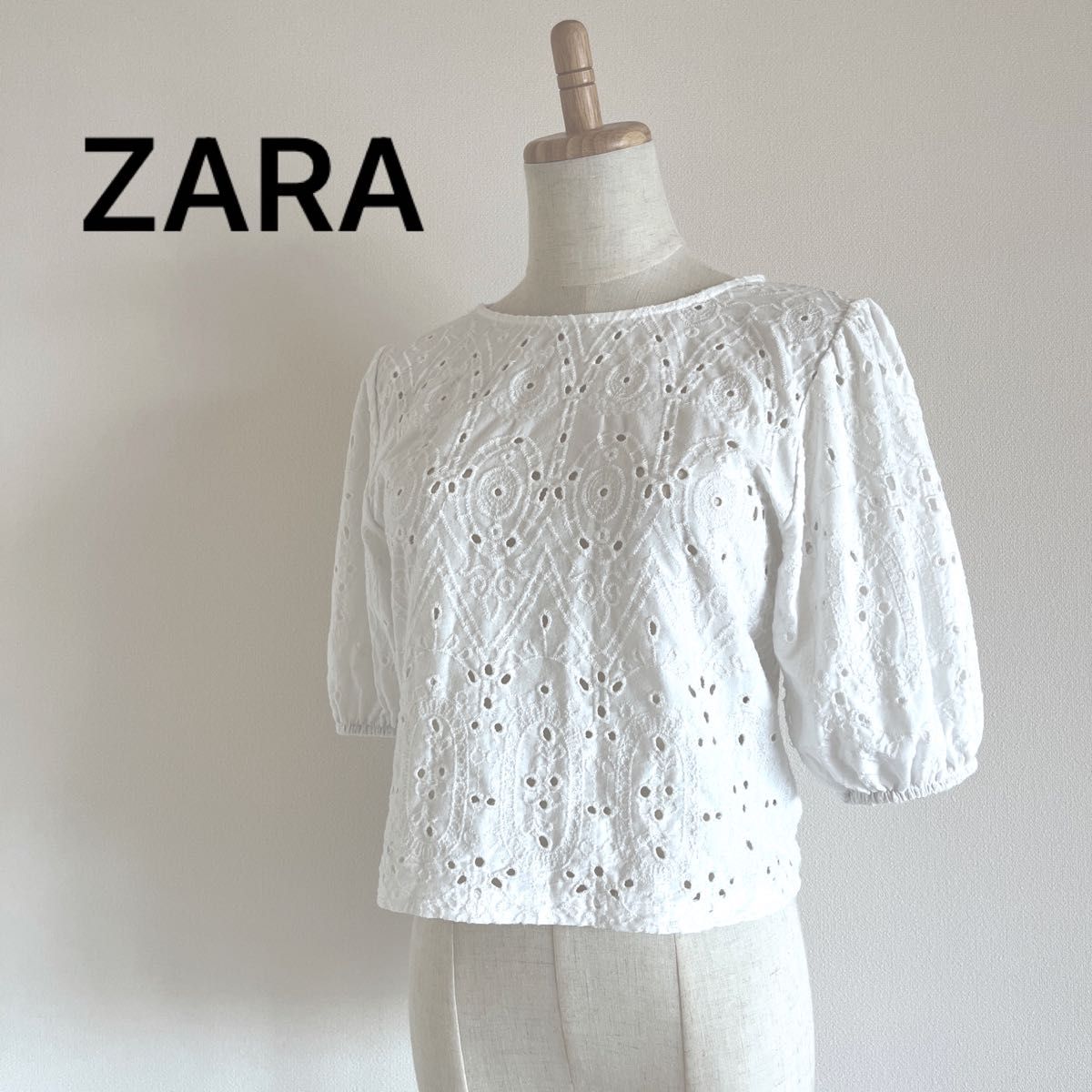 ZARA カットレース カットワーク刺繍 ブラウス 七分丈 完売品 美 ZARA カットレース カットワーク刺繍 ブラウス 七分丈 完売品 美