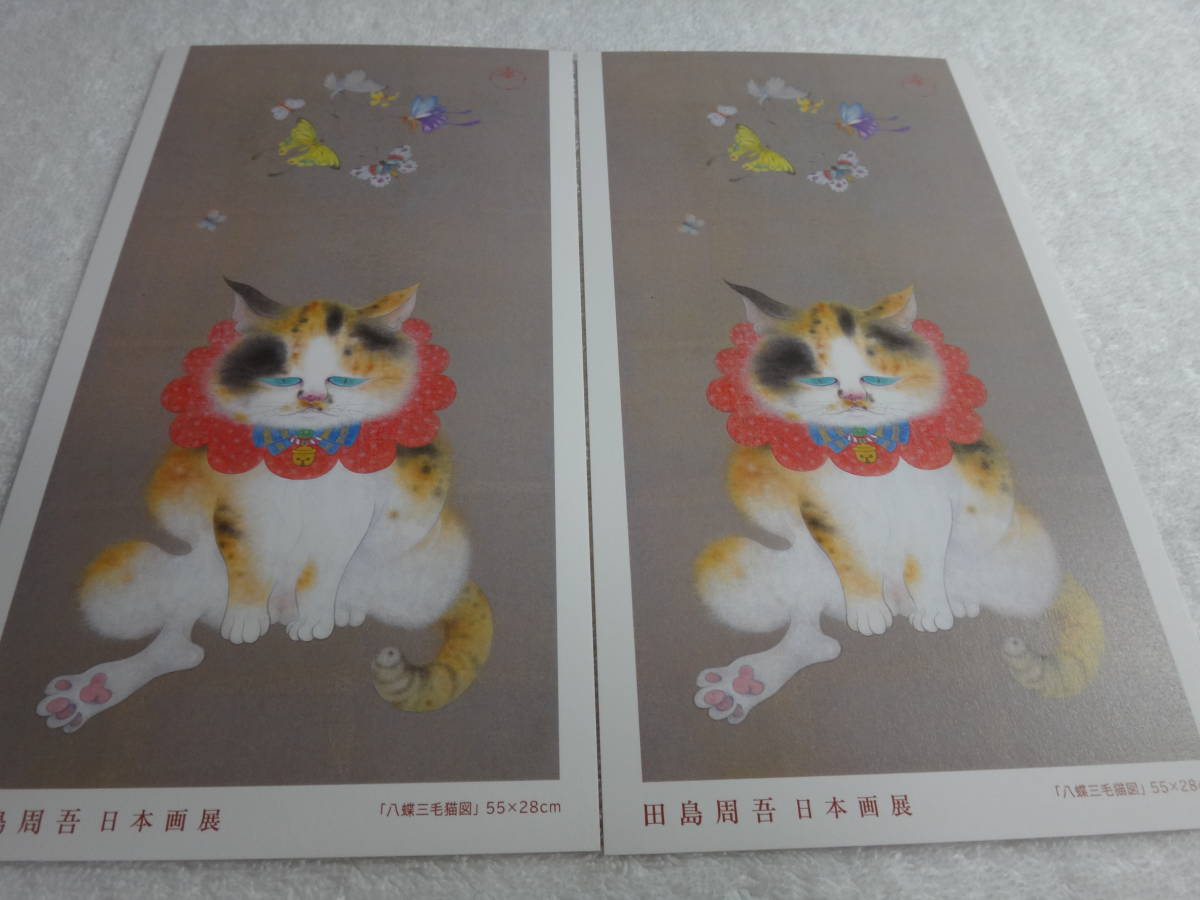 田島周吾　　日本画　展「八蝶三毛猫図」2022年　作品の案内のハガキ２枚（同じ柄２枚）_画像2