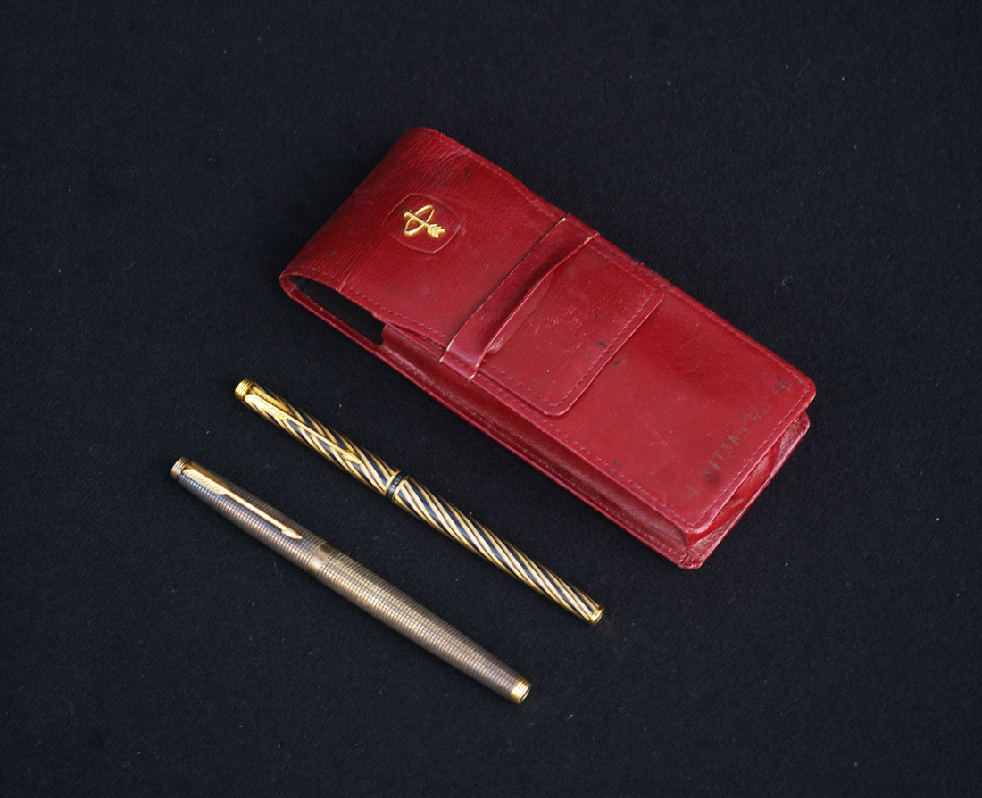 ■ PARKER ヴィンテージ 万年筆 2本 ケース付 セット STERLING SILVE CAP&BARREL ペン先14k USA製＆FRANCE製 万年筆 ■