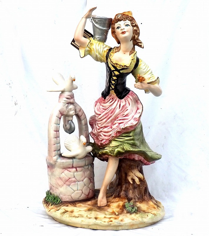 カポディモンテ　Capodimonte　陶器製　フィギュリン　イタリア陶人形　中古品　高さ70cm　水くむ女性　_画像3