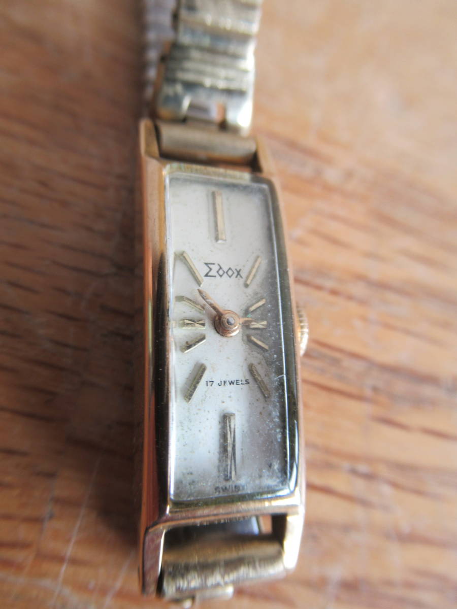 EDOX　女性用極細角型手巻き時計　１７石　エドックス　スイス製　機械式腕時計