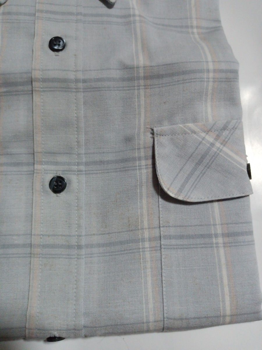 国産品　日本製　半袖シャツ　麻混　グレー　Mサイズ　胸囲84-92　左胸ポケット 夏用　メンズシャツ