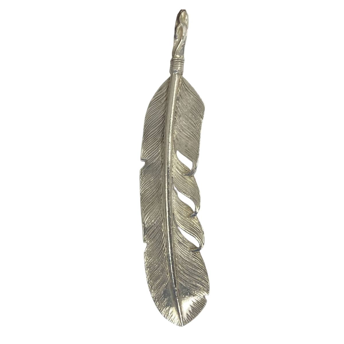 THE FLAT HEAD Flat Head sterling silver all silver extra-large plain feather pendant top charm necklace in gotoRJB