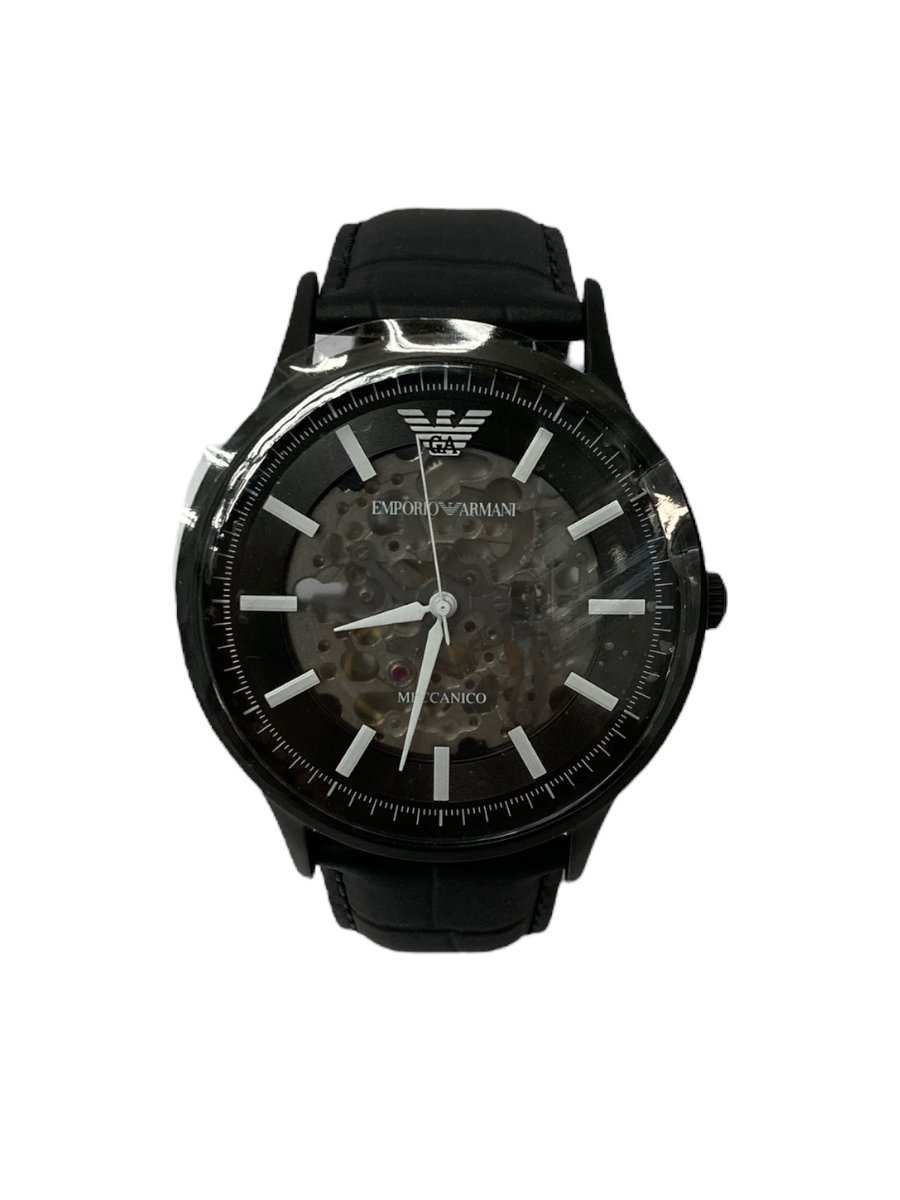 EMPORIO ARMANI (エンポリオアルマーニ) 腕時計 AR60042 レザーストラップ ステンレススチール 自動巻き ブラック 美品 メンズ/027