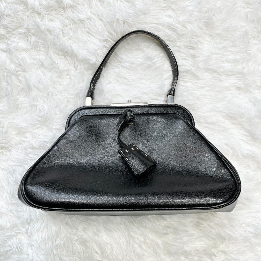 極美品 PRADA プラダ がま口 ALLレザー ブラック 鍵付 ギャラ付