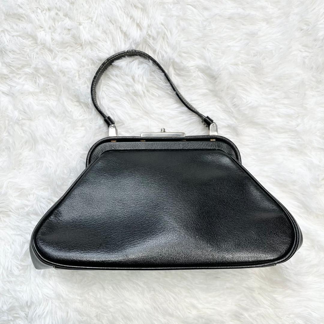極美品 PRADA プラダ がま口 ALLレザー ブラック 鍵付 ギャラ付