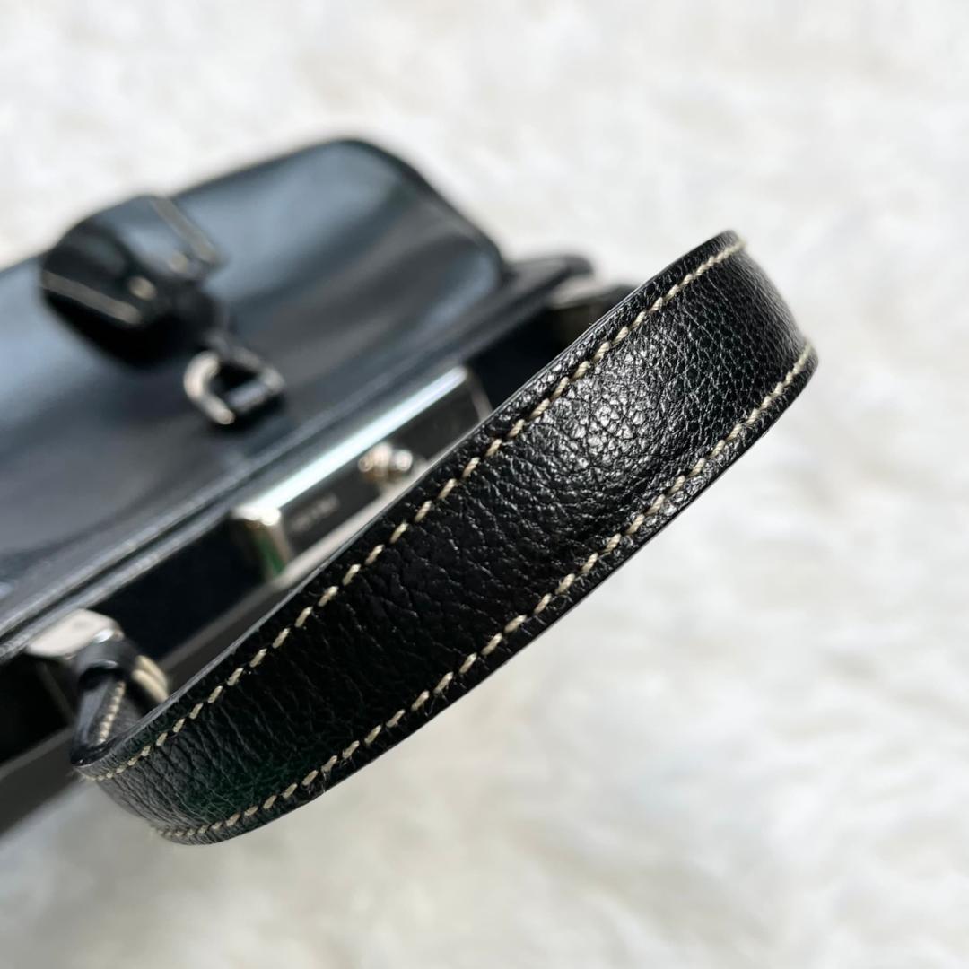 極美品 PRADA プラダ がま口 ALLレザー ブラック 鍵付 ギャラ付