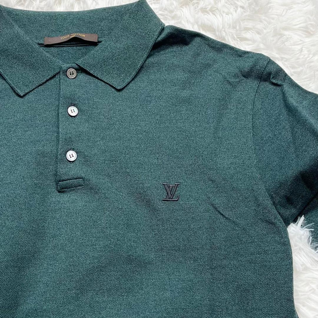 LOUIS VUITTON ルイヴィトン 長袖 ポロシャツ LVロゴ グリーン 刺繍