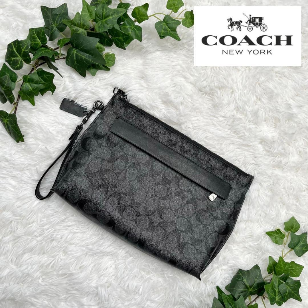 極美品 COACH シグネチャー セカンドバッグ クラッチバッグ ブラック