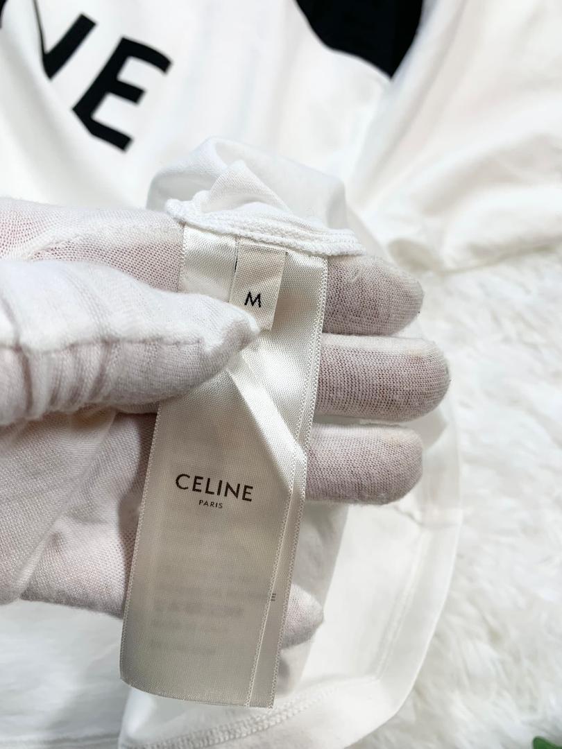 CELINE セリーヌ Tシャツ バイカラー ロゴ デカロゴ ホワイト SIZE:M