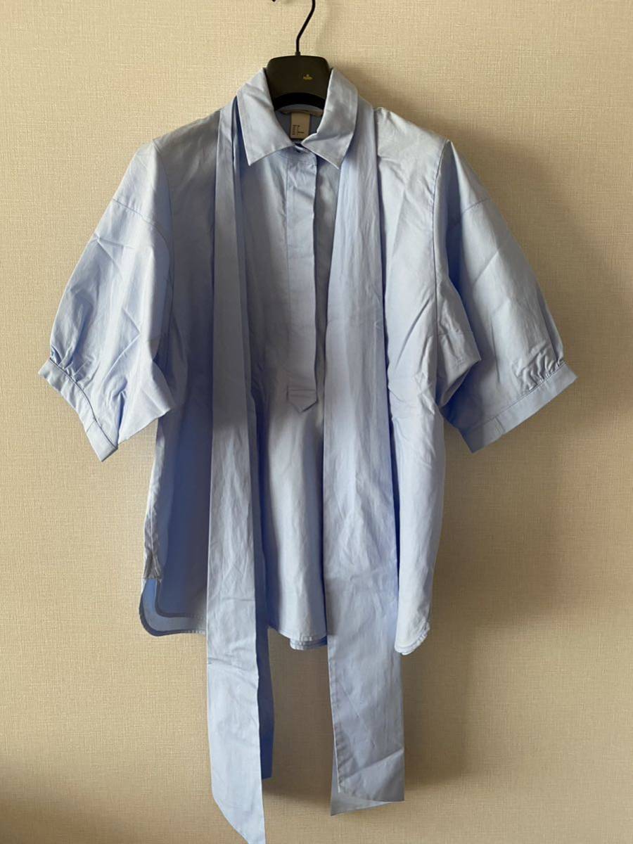 H&M* bow Thai лента рубашка с коротким рукавом * голубой *32