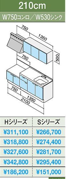 ★クリナップ・コンパクトキッチン55％OFF★『新コルティ』2100mm・テーブルコンロタイプ_画像1