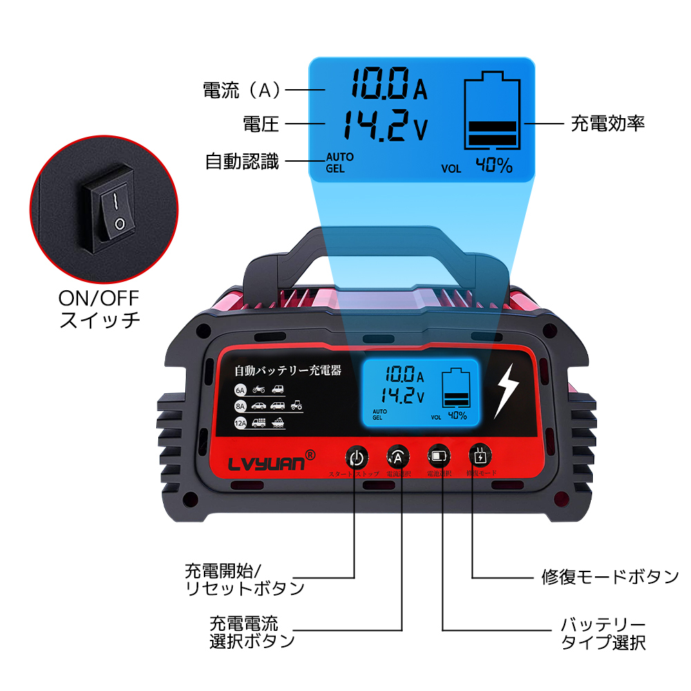  new goods automatic battery charger rating 12A full automation Smart charger 12V/24V correspondence battery diagnosis with function AGM/GEL car charge possibility urgent hour Yinleader