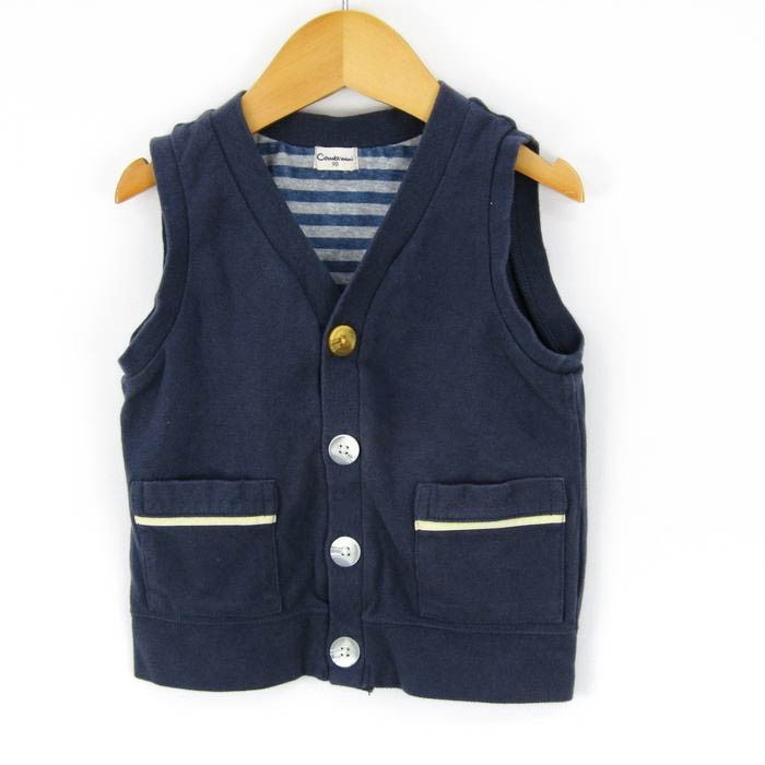 コンビミニ 前あきベスト Vネック ボタン トップス コットン100% 男の子用 90サイズ ネイビー ベビー 子供服 Combi mini_画像1