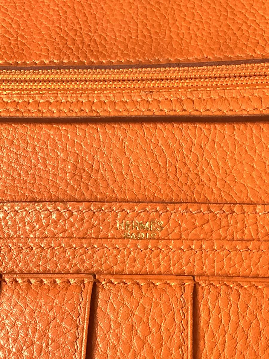 エルメス ベアン 長財布 ゴールド金具 レッド オレンジ C刻印