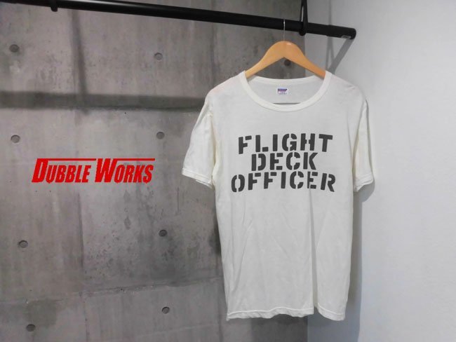 DUBBLE WORKS ダブルワークス/FLIGHT DECK OFFICER ステンシルプリント 半袖 TシャツL(40-42)/メンズ/白 ホワイト/日本製の画像1