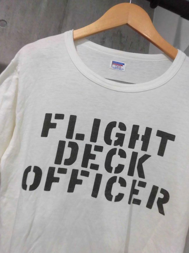 DUBBLE WORKS ダブルワークス/FLIGHT DECK OFFICER ステンシルプリント 半袖 TシャツL(40-42)/メンズ/白 ホワイト/日本製の画像4