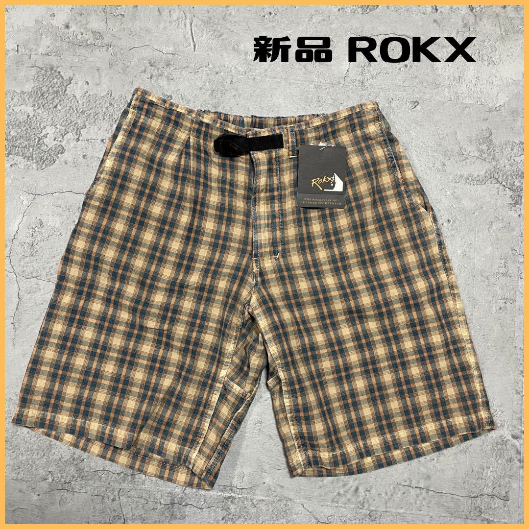 新品定価9790円 ROKX ロックス ショーツ ハーフパンツ ショートパンツ チェック柄 ベージュ サイズL 玉FL2680
