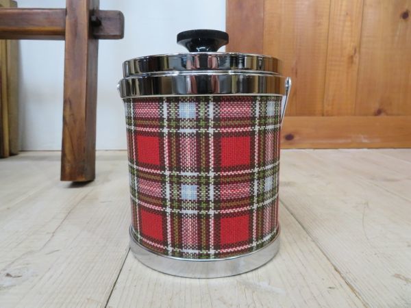 [ не использовался ] 1970-80 годы tartan в клетку ведерко для льда для поиска = сделано в Японии / симпатичный / кемпинг / термос контейнер /D0507