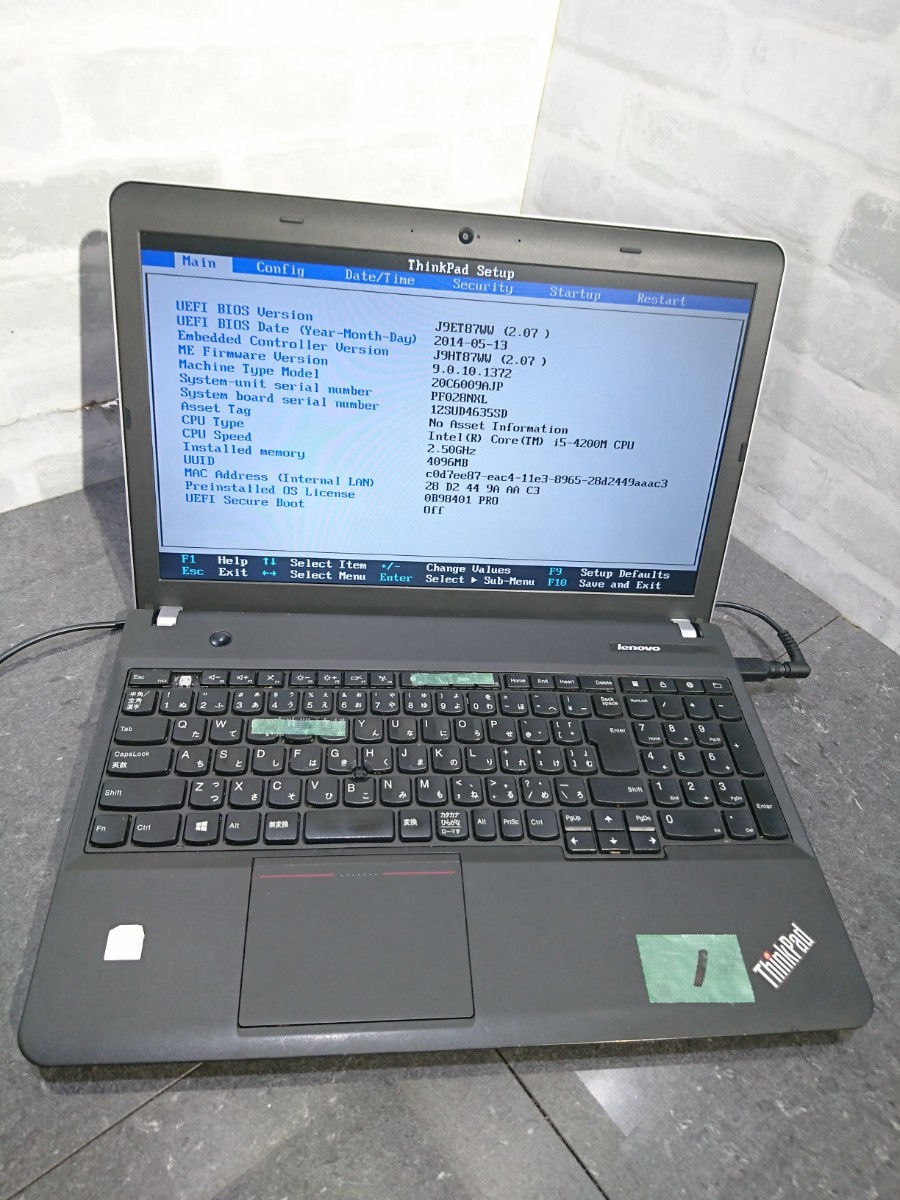 【ジャンク品】管P79 Lenovo ThinkPad E540 20C6009AJP CPU core i5-4200M HDD無し、HDDマウント有り、メモリー4GB、 4台セットの画像2