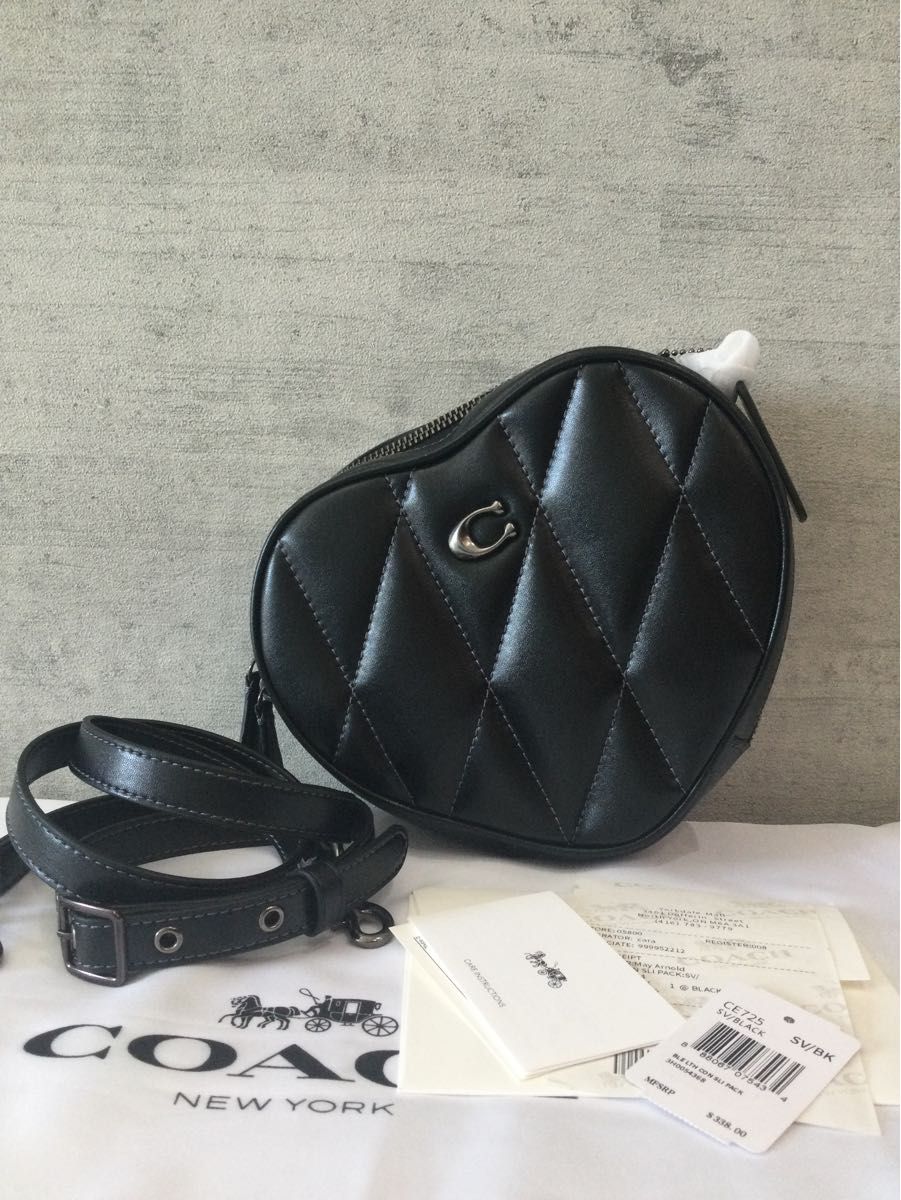 新品 COACH コーチ ショルダーバッグ ハートクロスボディ CE725 キルティング クロスボディ ハート ブラック