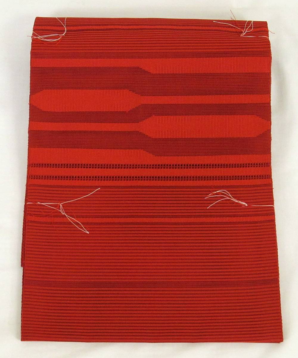 け208　正絹　絽　夏　袋なごや帯　赤色系　未使用　しつけ付き