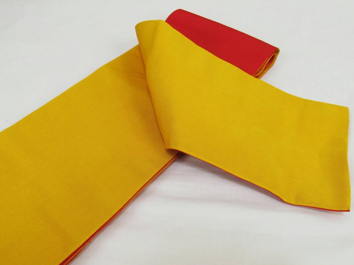 け189　化繊　浴衣帯　赤と黄色　USED_画像3
