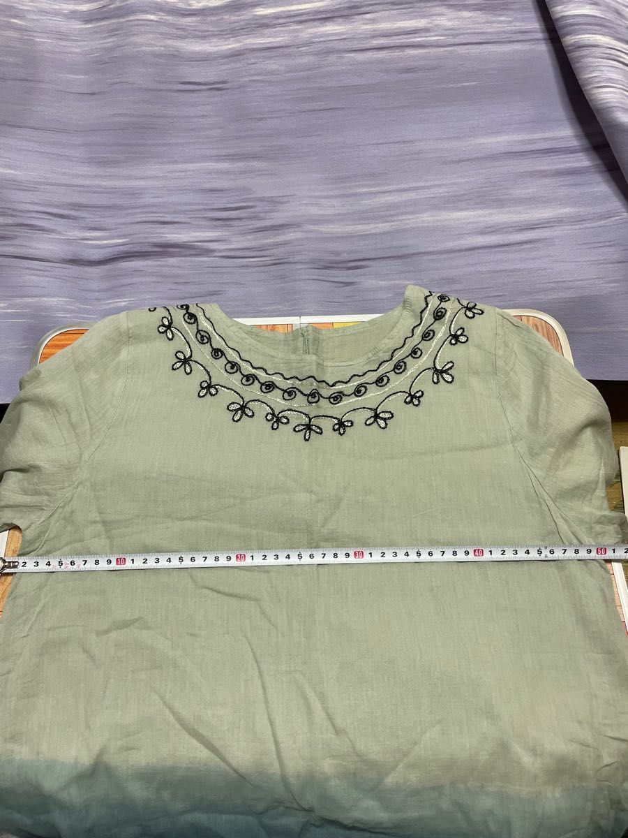 インド製　半袖シャツ ワンピース　チュニック刺繍　かわいい　レディース M〜L グレー　紺　ネイビー