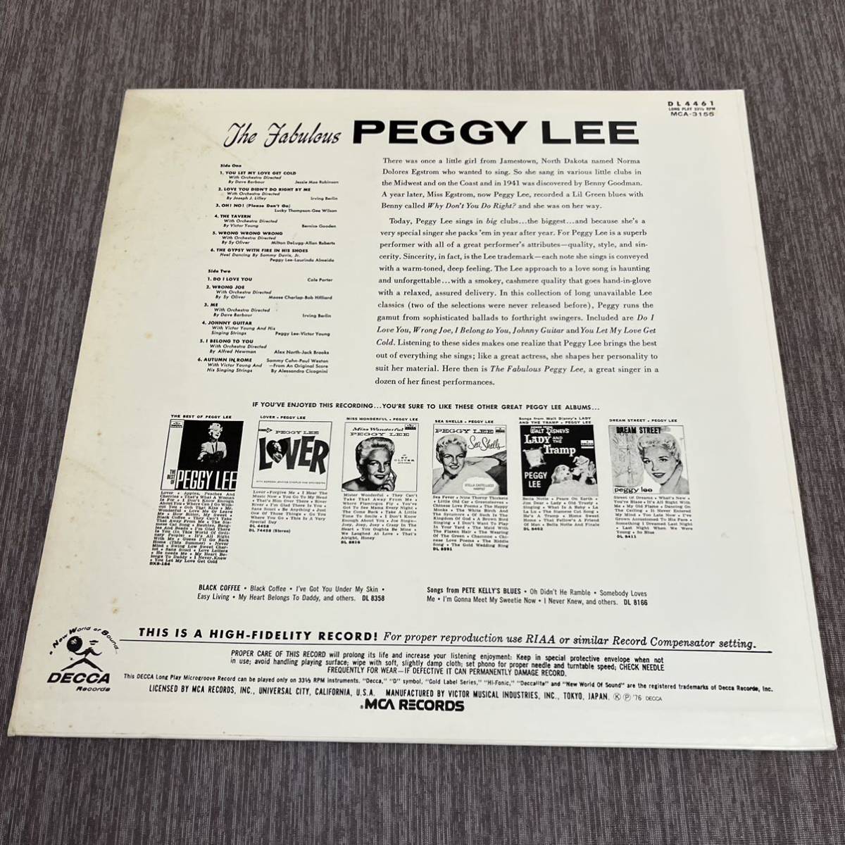 【国内盤】ペギーリー THEFABULOUS PEGGY LEE / LP レコード / MCA3155 / ライナー有 / 洋楽ジャズボーカル /_画像2