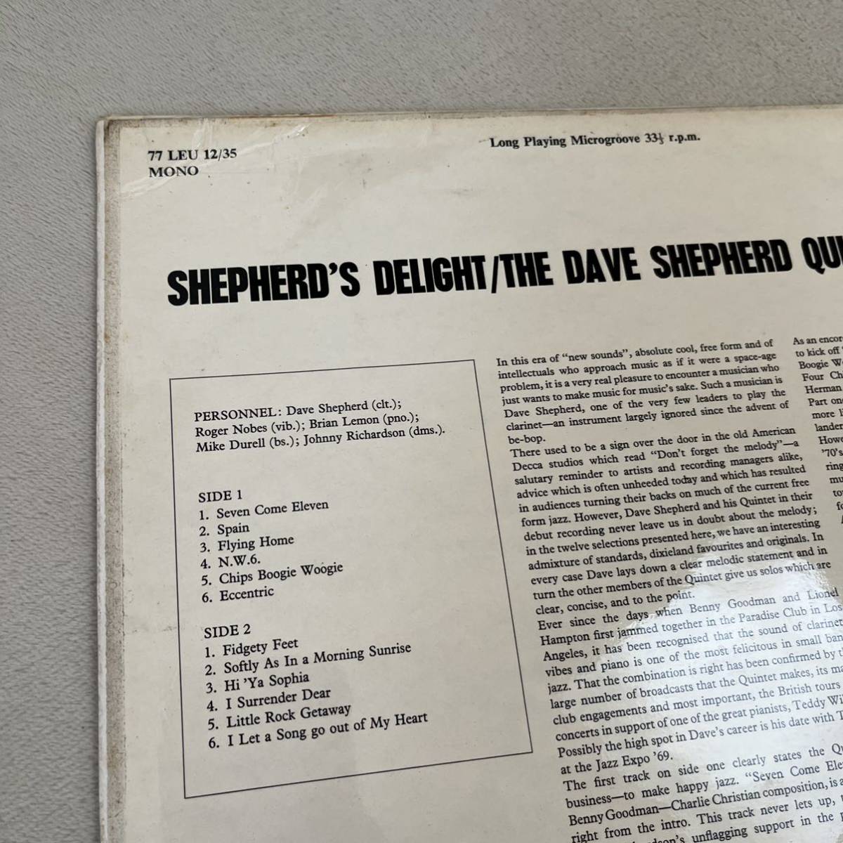 【UK盤英盤】THE DAVE SHEPHERD QUINTET shepherd's delight デイブシェファード SEVEN COME ELEVEN / LP レコード / 77 LEU 12 35_画像3